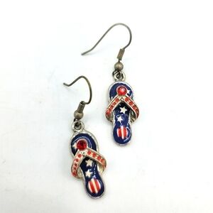 4th of July Flip Flop Red White Blue Enamel Rhinestone Independence Day Earrings